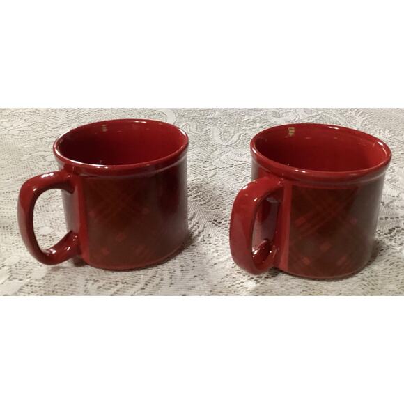 Set of 2 Red Plaid Mug Coffee Cups Dat'l Do It Inc. - Picture 8 of 10